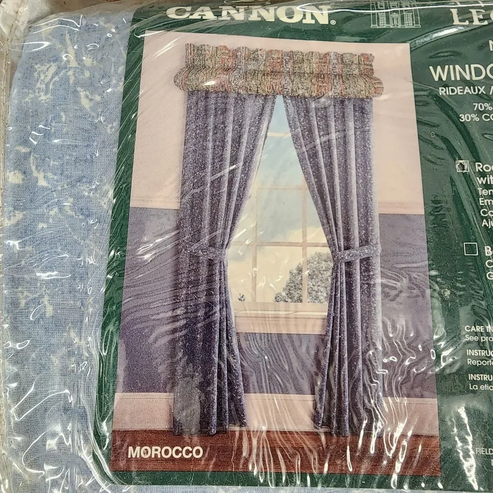 Vintage Cannon Living Legacies‎ Blue Rod Pocket Draperies with Tiebacks 84